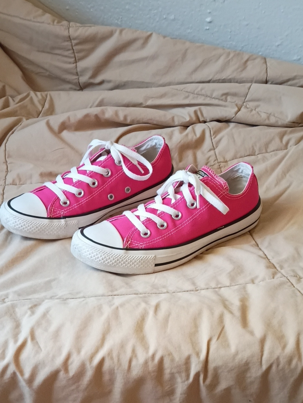 Converse Low-Top Canvas Sneakers in Hot Pink and White